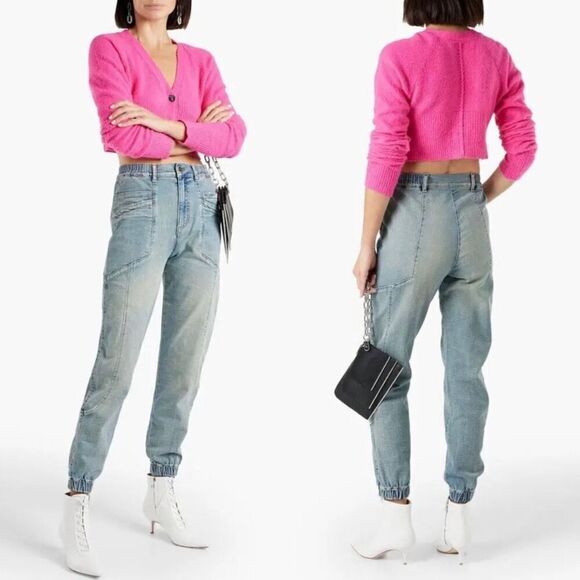 Retrofete Myla Acidwash High Rise Tapered Light Denim Jogger Jeans Size 24